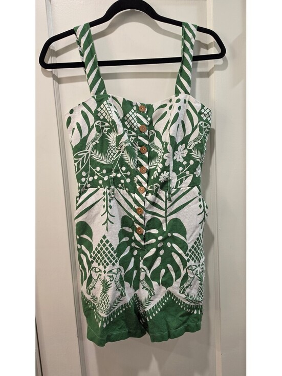 Rachel Zoe Pants - Rachel Zoe Green and White Linen Blend Romper Size 6